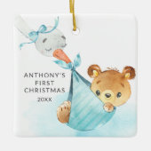 Special Delivery Baby's First Christmas Bear Keramikornament (Vorderseite)