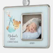 Special Delivery Bear Erstes Weihnachtsfest Foto Rahmen-Ornament Silber (Links)
