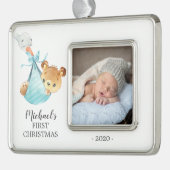 Special Delivery Bear Erstes Weihnachtsfest Foto Rahmen-Ornament Silber (Links)