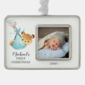 Special Delivery Bear Erstes Weihnachtsfest Foto Rahmen-Ornament Silber (Vorderseite)