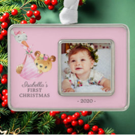 Special Delivery Bear Erstes Weihnachtsfest Foto Rahmen-Ornament Silber