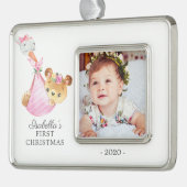 Special Delivery Bear Erstes Weihnachtsfest Foto Rahmen-Ornament Silber (Links)