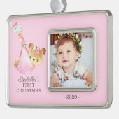 Special Delivery Bear Erstes Weihnachtsfest Foto Rahmen-Ornament Silber (Links)