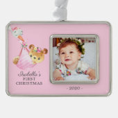 Special Delivery Bear Erstes Weihnachtsfest Foto Rahmen-Ornament Silber (Vorderseite)