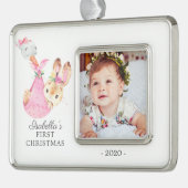 Special Delivery Bunny First Christmas Foto Rahmen-Ornament Silber (Links)