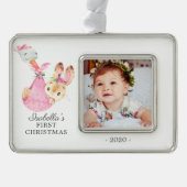 Special Delivery Bunny First Christmas Foto Rahmen-Ornament Silber (Vorderseite)