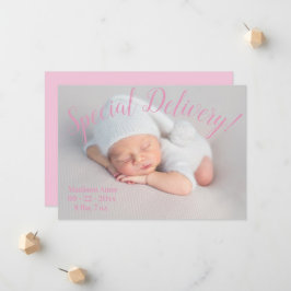Special DelIvery Foto Script Baby Girl Pink Birth Ankündigung