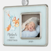 Special Delivery Fox Erstes Weihnachtsfest Foto Rahmen-Ornament Silber (Links)