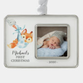 Special Delivery Fox Erstes Weihnachtsfest Foto Rahmen-Ornament Silber (Vorderseite)