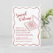 Special Delivery Pizza Baby Shower Einladung (Stehend Vorderseite)