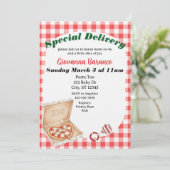 Special Delivery, Pizza Baby Shower Invitation Einladung (Stehend Vorderseite)