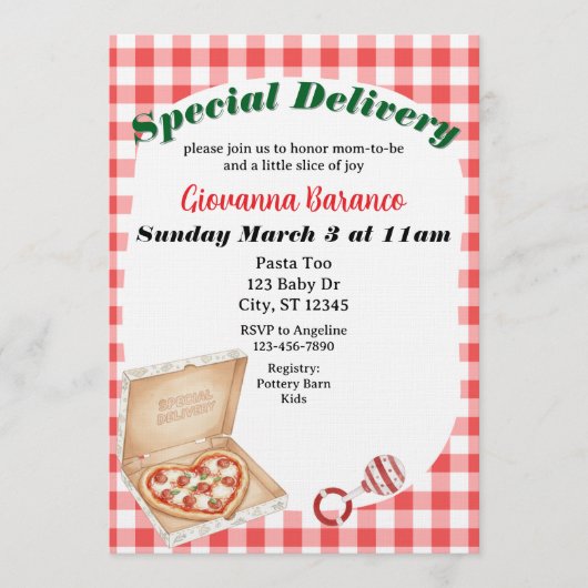 Special Delivery, Pizza Baby Shower Invitation Einladung (Vorderseite)