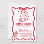 Special Delivery Red Hand-drawn Pizza Baby Shower Einladung (Vorderseite)