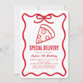 Special Delivery Red Hand-drawn Pizza Birthday Einladung (Vorderseite)