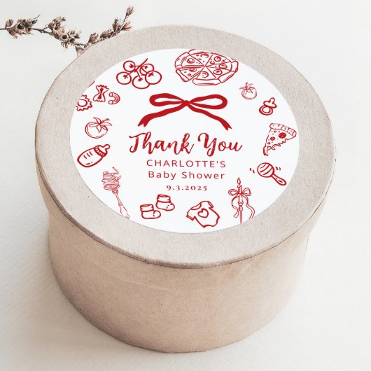 Special Delivery Whimsical Red Bow Baby Shower Runder Aufkleber