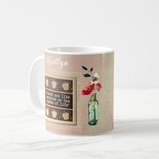 Special Friend Personalized Message Floral Bouquet Kaffeetasse (Vorderseite Links)
