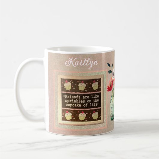Special Friend Personalized Message Floral Bouquet Kaffeetasse (Links)