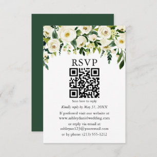 Special - Green White Floral QR Wedding RSVP