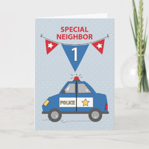 Special Neighbour 1. Geburtstag Blue Police Car Karte