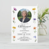 Special Photo Elegant Floral Retirement Party Einladung (Stehend Vorderseite)