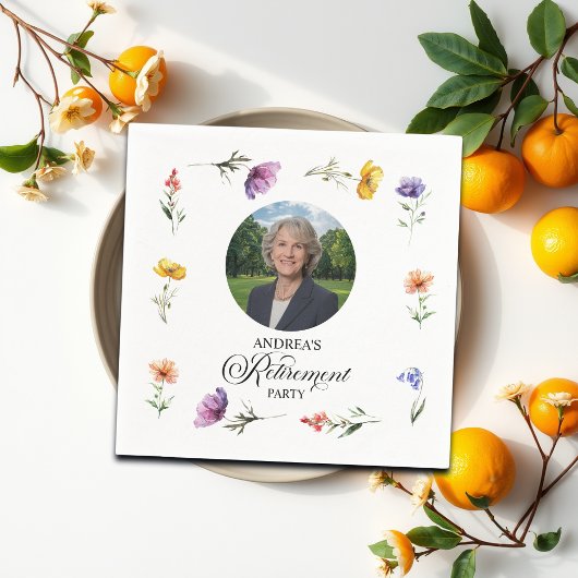 Special Photo Elegant Floral Retirement Party Serviette
