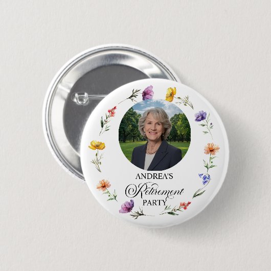 Special Photo Floral Retirement Party Favor Button (Vorne & Hinten)
