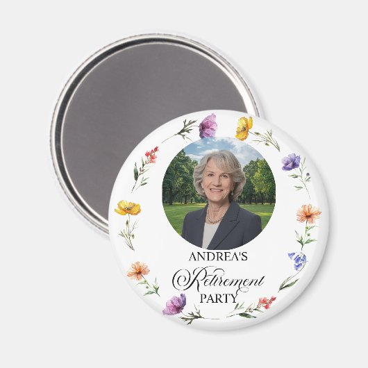 Special Photo Floral Retirement Party Favor Magnet (Vorderseite/Rückseite)