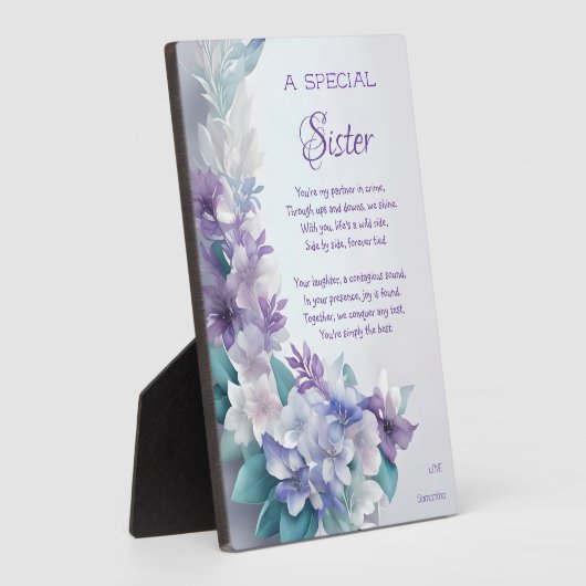 Special Sister Gedicht Pastel Mauve Blue Floral Fotoplatte (Seite)