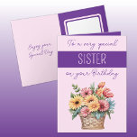 Special Sister gerberbera lila rosa Geburtstag Karte<br><div class="desc">Feiern Sie den besonderen Tag Ihrer Schwester mit einem pulsierenden Bouquet Gerberas,  das Freude,  Liebe und Freundschaft symbolisiert! Diese fröhlichen Blüten sind der perfekte Weg,  Ihnen zu zeigen,  wie viel sie Ihnen bedeutet. Personalisieren Sie Ihre Geburtstagskarte mit einer herzlichen Nachricht. rosa/Lila</div>