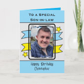 Special Son Law Blue Gelb Foto Geburtstag Karte (Vorderseite)