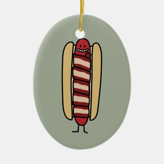 Speck eingewickelte Hotdog-Würstchen-Dackel Keramikornament (Vorne)