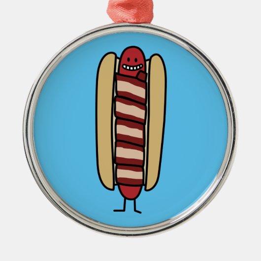 Speck eingewickelte Hotdog-Würstchen-Dackel Silbernes Ornament (Vorne)