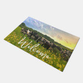 Speckle Park Rinder unter Regendusche, Sonnenunter Fußmatte (Schrägansicht)