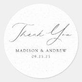 Speckled White and Black Script Wedding Vielen Dan Runder Aufkleber (Vorderseite)