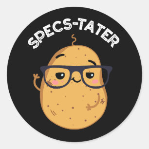 Specs tater Funny Potato Spektakel Pun Dark BG Runder Aufkleber