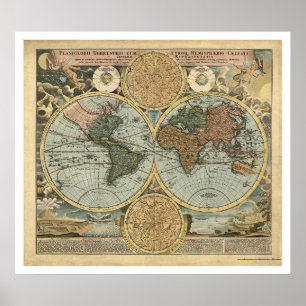 Spectacular Map of the World by Homann 1716 Poster