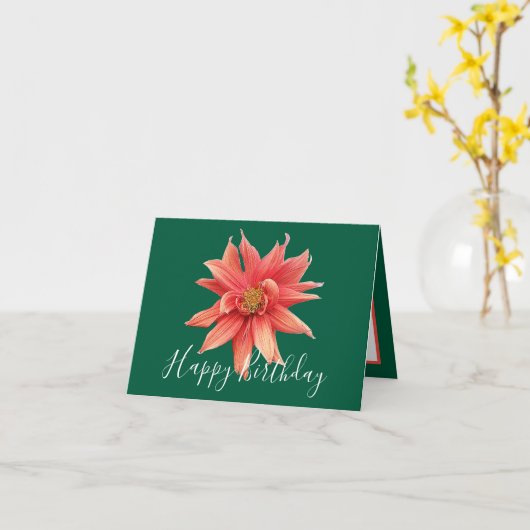 Spectacular Orange Dahlia Green Back Chic Birthday Karte (Gelbe Blume)
