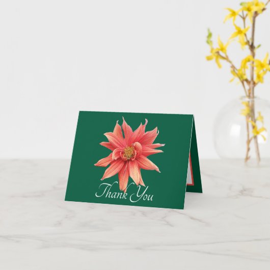 Spectacular Orange Dahlia Green Elegant Thank You Karte (Gelbe Blume)