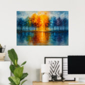 Spectrum Grove - Colorful Trees Reflected in Water Poster (Heimbüro)