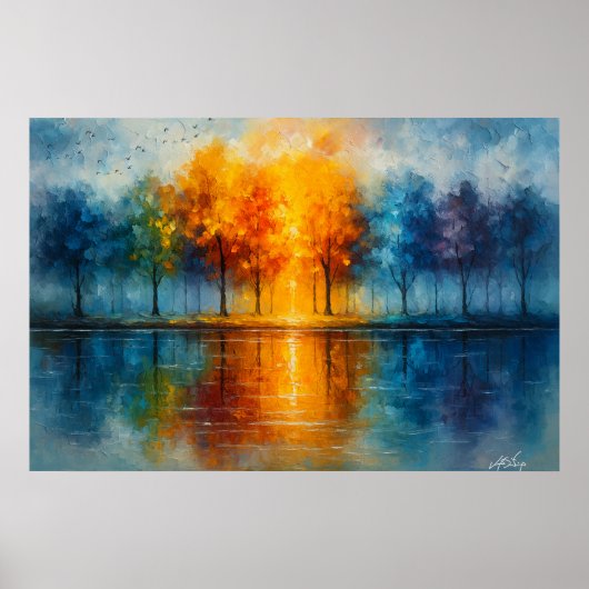 Spectrum Grove - Colorful Trees Reflected in Water Poster (Vorne)
