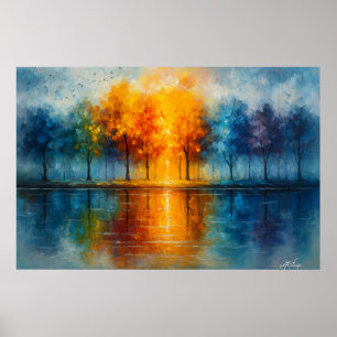 Spectrum Grove - Farbige Bäume spiegeln sich im Wa Poster