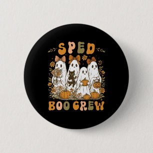 Sped Boo Crew Preppy Halloween Floral Ghost Teache Button
