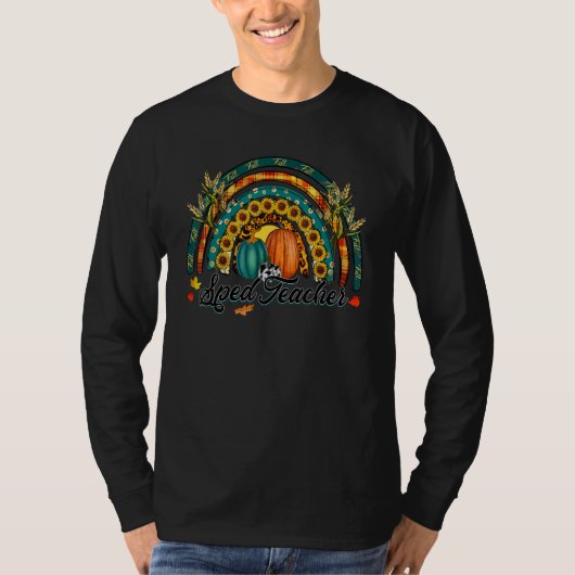 Sped teacher Hello Fall Rainbow Pumpkin Leopard T-Shirt (Vorderseite)