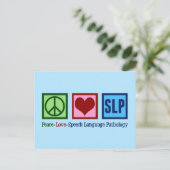 Speech Pathology Peace Liebe SLP Blue Postkarte (Stehend Vorderseite)