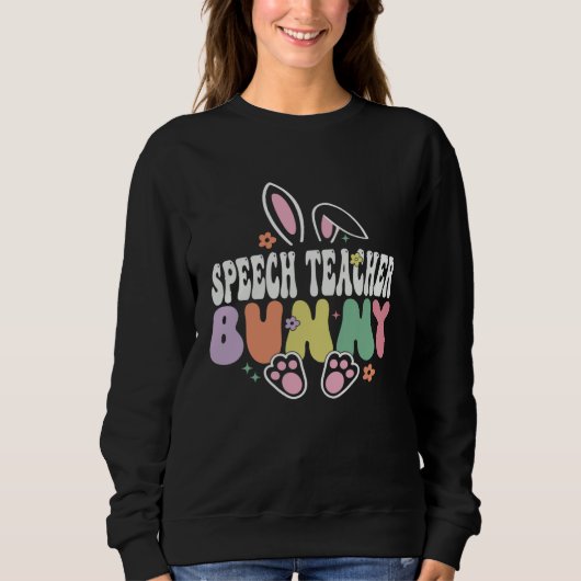 Speech Teacher Bunny Easter Day Groovy Family Mat Sweatshirt (Vorderseite)