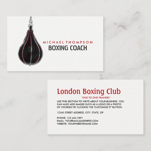Speed Ball, Boxer, Boxer, Boxtrainer Visitenkarte (Vorne/Hinten)