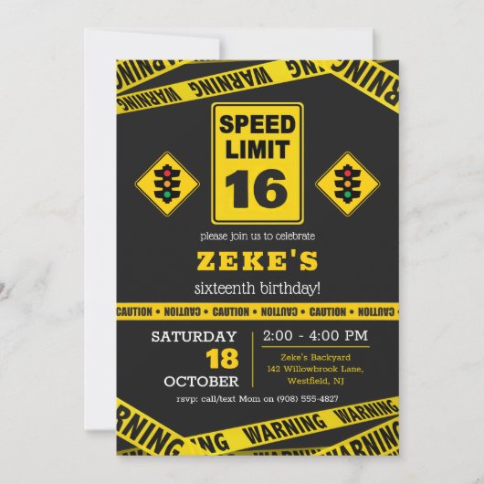 Speed Limit 16th Birthday Invitation Einladung (Vorderseite)
