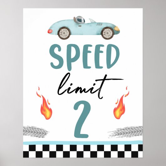 Speed Limit 2 Blue Race Car Zwei Fast Boy Geburtst Poster (Vorne)