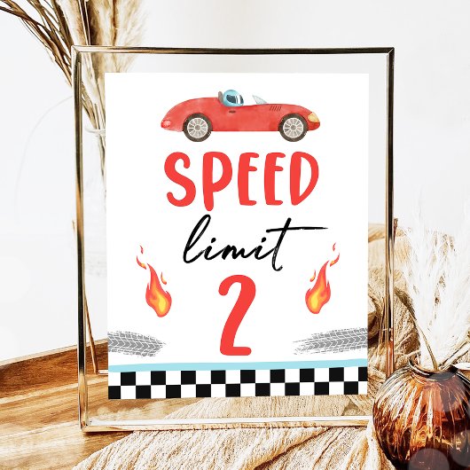 Speed Limit 2 Red Race Car Zwei Fast Boy Geburtsta Poster