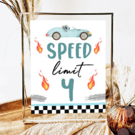 Speed Limit 4 Blue Race Car Zwei Fast Boy Geburtst Poster